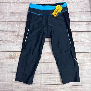 NWT Trayl Cycling Capri Pants Black & Bright Blue Padded Bike Tights Size Small